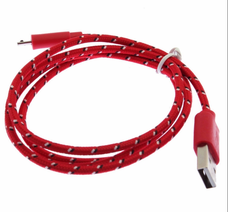 Rojo Cable Micro USB Cable Cargador De Datos Trenzado Malla 1M para Samsung HTC